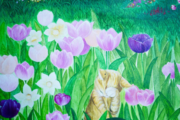 Beautiful field of Tulip flower in a  natural background.