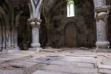 Alaverdi, Armenia - Jun 12 2018: Sanahin Monastery in Sanahin village, Alaverdi, Lori, Armenia. It is part of the World Heritage Site - Monasteries of Haghpat and Sanahin.