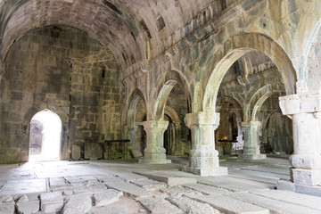 Alaverdi, Armenia - Jun 12 2018: Sanahin Monastery in Sanahin village, Alaverdi, Lori, Armenia. It is part of the World Heritage Site - Monasteries of Haghpat and Sanahin.