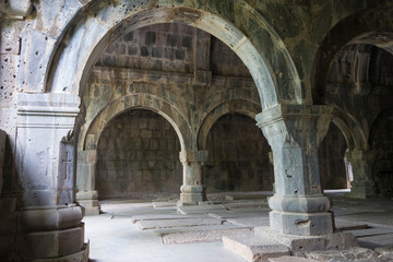Fototapeta premium Alaverdi, Armenia - Jun 12 2018: Sanahin Monastery in Sanahin village, Alaverdi, Lori, Armenia. It is part of the World Heritage Site - Monasteries of Haghpat and Sanahin.
