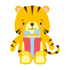 cute tiger with gift box