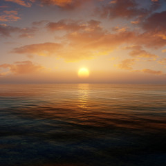 Fototapeta na wymiar concept art of epic sunset with calm ocean and deep sky