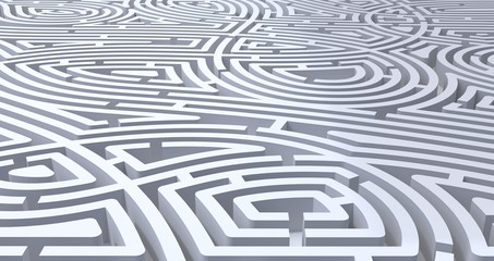 3d render of complicated white maze abstract white background