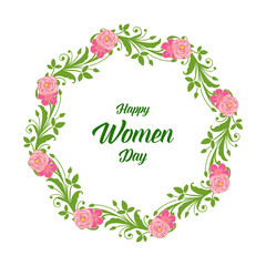 Vector illustration invitation card happy women day with pattern pink flower frame