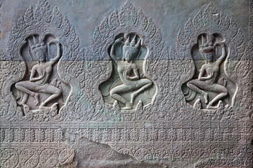 celestial dance of Apsara on the walls of  Angkor Wat (bas-relief)