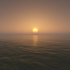 concept art of epic sunset with calm ocean and deep sky