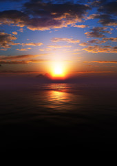 Fototapeta na wymiar concept art of epic sunset with calm ocean and deep sky