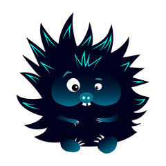 Neon blue and black spiky cartoon caracter hedgehog with snout