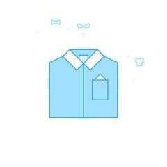 Men's Shirt Flat Vector Illustration, Icon. Light Blue Monochrome Design. Editable Stroke