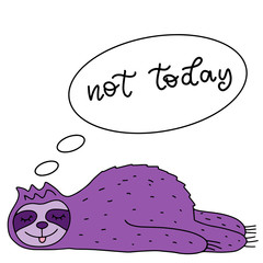 Cute slow sloth with lettering vector illustration.