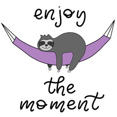 Cute slow sloth with lettering vector illustration. © Лена Алмазова