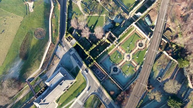 Aerial view of Villers Abbey ruins, an ancient Cistercian abbey located near the town of Villers-la-Ville in the Brabant province of Wallonia, Belgium