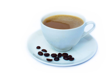 coffee cup beans isolated on white background