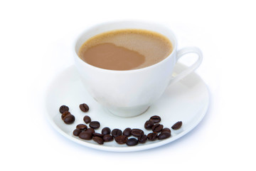 cup of coffee beans isolated on white background