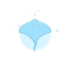 Stingray Flat Vector Illustration, Icon. Light Blue Monochrome Design. Editable Stroke