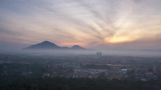 Timelapse sunrise of Bukit Mertajam Town in morning.
