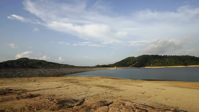 Dry Mengkuang. Drained lake with dry yellow soil.