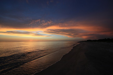 Sunset over the Gulf of Mexico on Captiva Island off the west coast of Florida in summer.