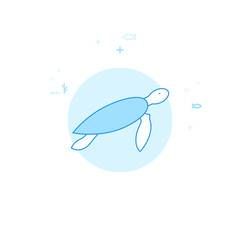 Fototapeta premium Sea Turtle Flat Vector Illustration, Icon. Light Blue Monochrome Design. Editable Stroke