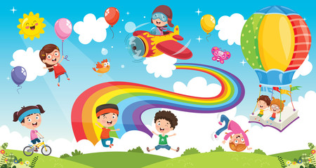 Obraz na płótnie Canvas Vector Illustration Of Rainbow Children