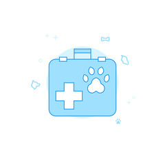 Veterinary Suitcase Flat Vector Illustration, Icon. Light Blue Monochrome Design. Editable Stroke