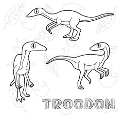 Dinosaur Troodon Cartoon Vector Illustration Monochrome