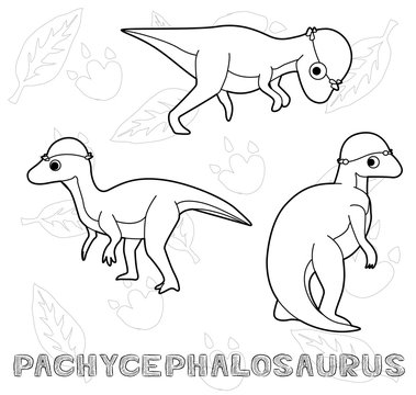 Dinosaur Pachycephalosaurus Cartoon Vector Illustration Monochrome