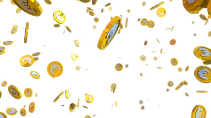 3D illustration of euro coins falling on a white background