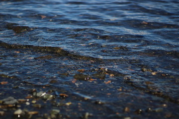 Texture of water surface lake surface with rocks underwater