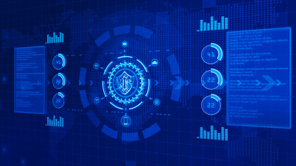 Shield Icon On Secure Digital Data, Cyber security concept