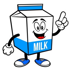 Milk Carton Mascot Pointing - A cartoon illustration of a  Milk carton mascot.