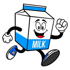Milk Carton Mascot Running - A cartoon illustration of a  Milk carton mascot.