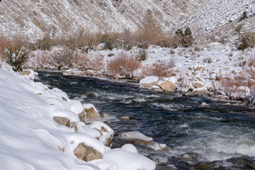 River running through snowy landscape