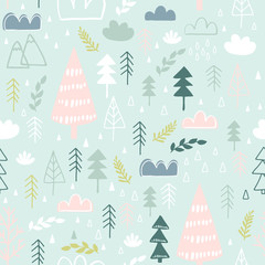 Winter Christmas Seamless  Pattern, Vector Children Background, kids wallpaper for fabric, textile, clothes, paper, scrapbooking, planner, sticker