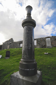 A memorial pillar of the cemetery of the Cill Chriosd Church on the Isle of Skye