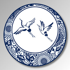 Chinese Traditional Blue And White Porcelain, Grus Japonensis, Crane