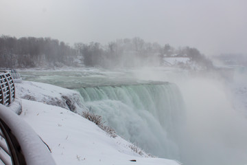 Winter Niagara Falls in a cloudy day. American Falls