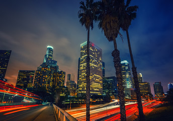 Night traffic in Los Angeles, CA, USA