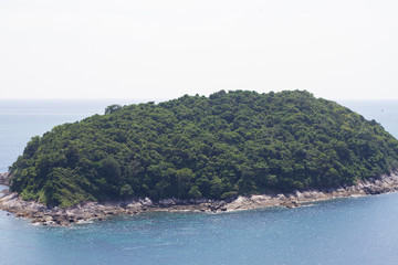 Aerial view of island in the sea. Tropical. horizon