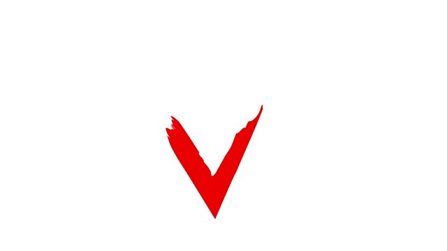 Check mark on white background, red marker animation with alpha channel.