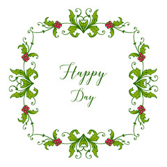 Vector illustration wreath frame with style lettering happy day
