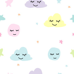 cute seamless space pattern with moon, stars and cloud.Creative night style kids for fabric wrapping textile wallpaper apparel background Children