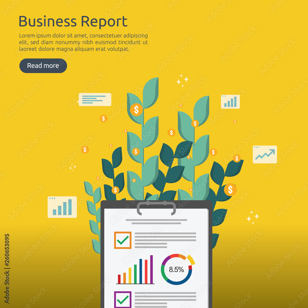 Poster business analyst or financial research report concept. financial accounting audit on statistical dat