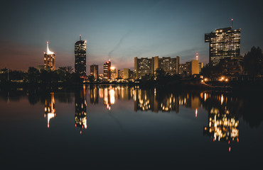 Beautiful Vienna skyline on the Danube river at night