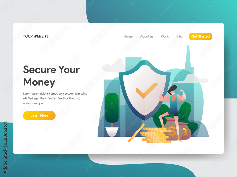 Poster landing page template of money security illustration concept. gradient color design concept of web p