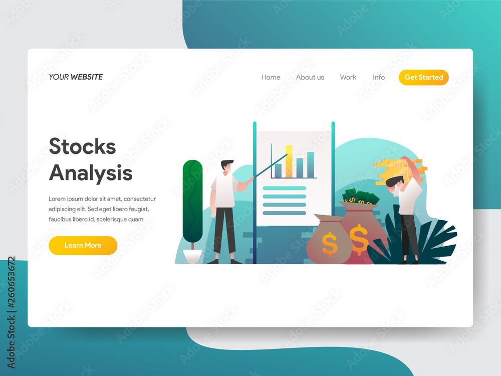 Poster landing page template of stock analysis illustration concept. gradient color design concept of web p