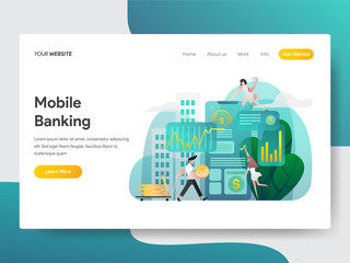 Landing page template of Mobile Banking Illustration Concept. Gradient Color design concept of web page design for website and mobile website.Vector illustration