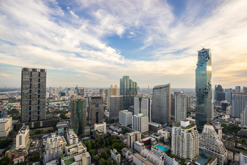 Obraz premium Bangkok City - Aerial view Bangkok city urban downtown skyline tower of Thailand on blue sky background , City scape Thailand