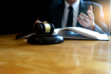 Lawyer or judge gavel with balance work - obrazy, fototapety, plakaty