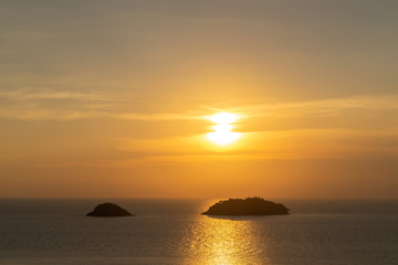 Naklejka na ściany i meble beautiful sunset sea view island seascape at Trad province Eastern of Thailand , Sea of Thailand landscape